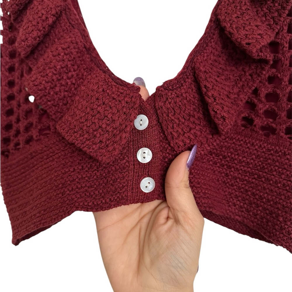 BCBGMaxAzria Wine Red Crochet Crop Top Size S - Picture 6 of 8